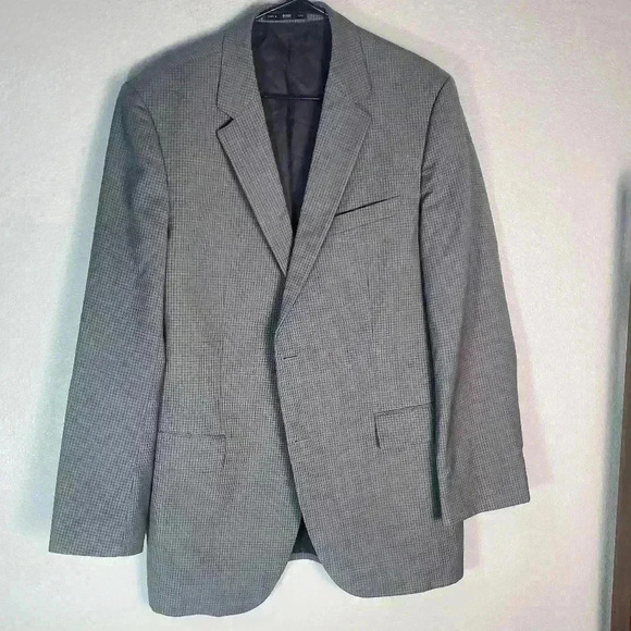 Hugo Boss Mens Made In USA 100% Virgin Wool Gray 2 Buttton Blazer Jacket Sz 46L - Picture 1 of 9